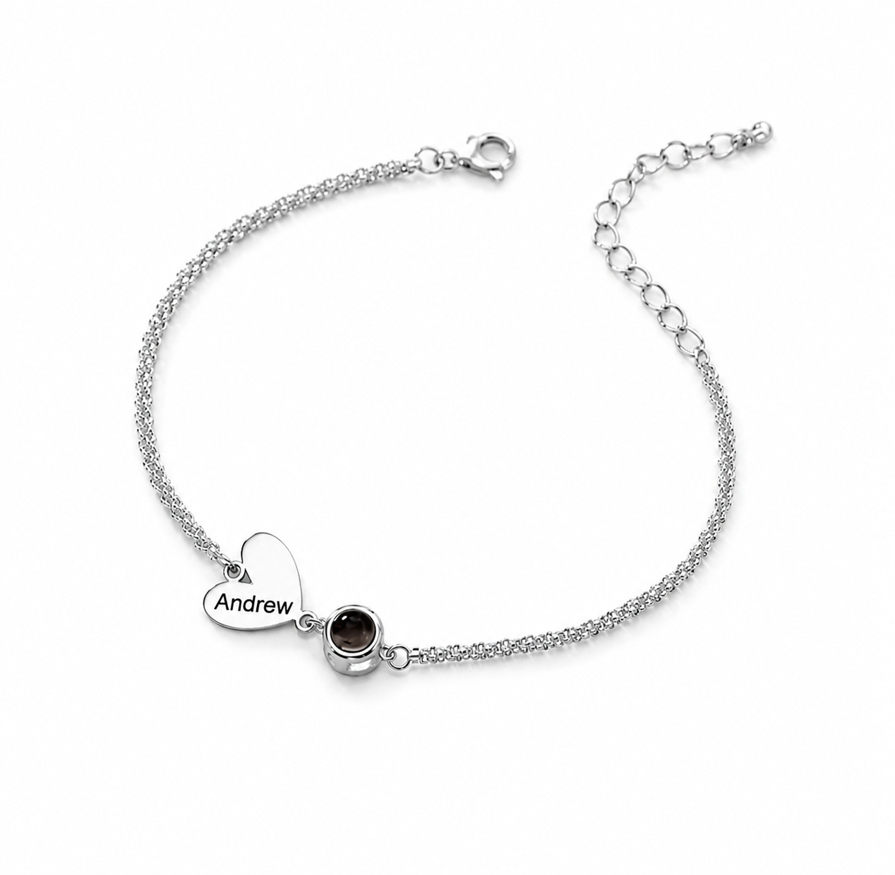 Braid chain custom heart charm photo bracelet