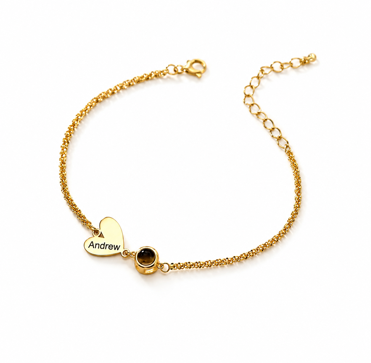 Braid chain custom heart charm photo bracelet