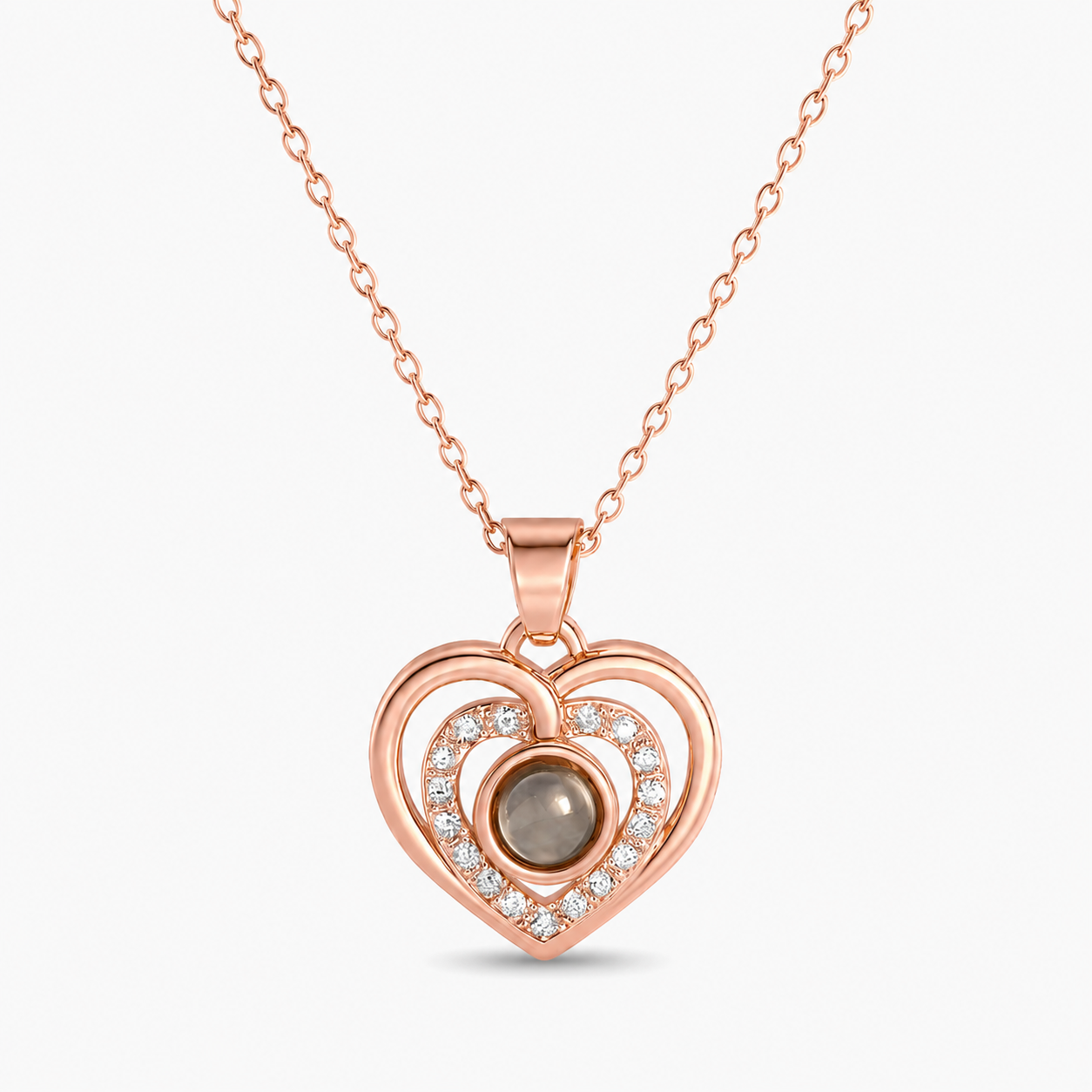 Crossed heart Zircon photo Necklace