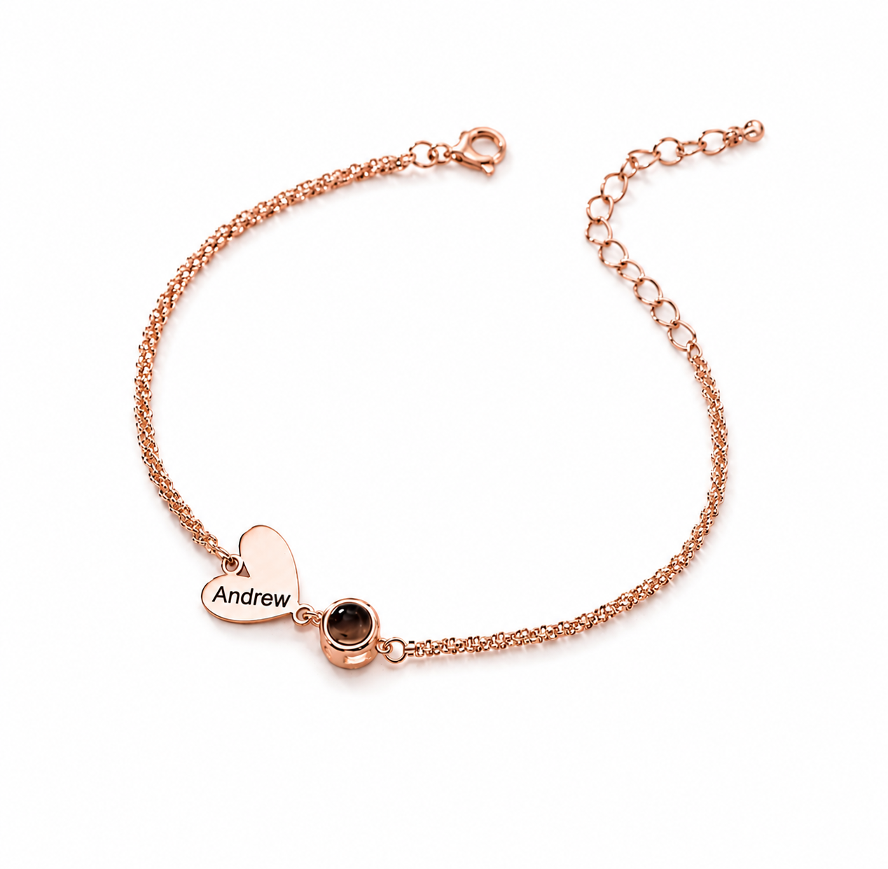 Braid chain custom heart charm photo bracelet