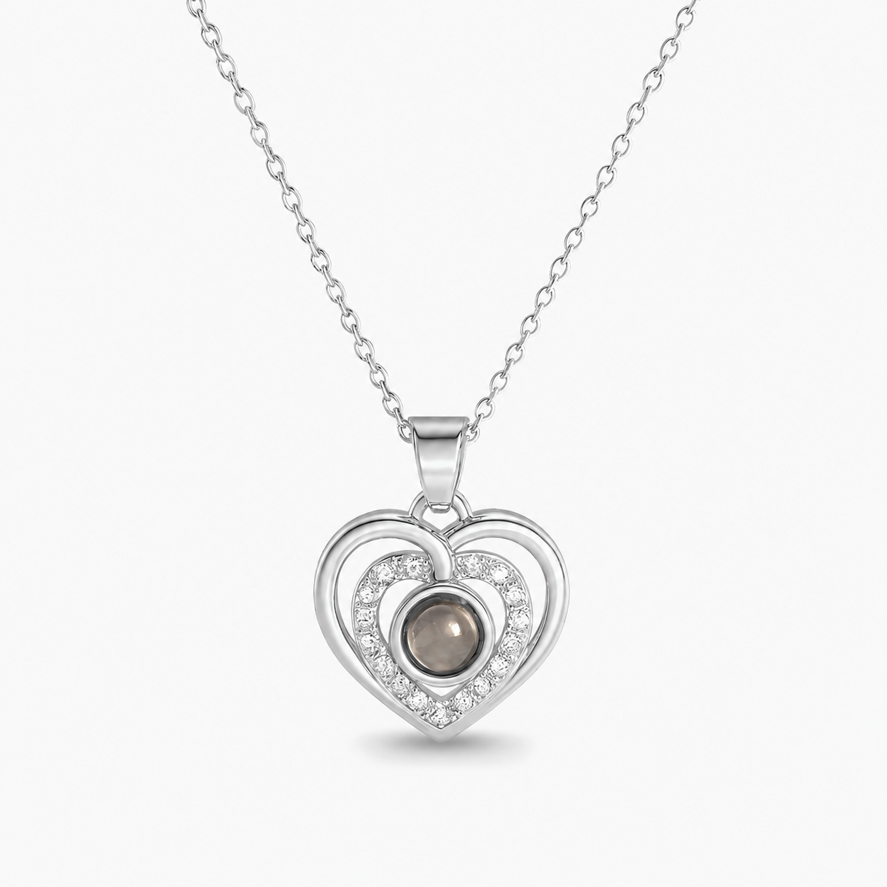 Crossed heart Zircon photo Necklace
